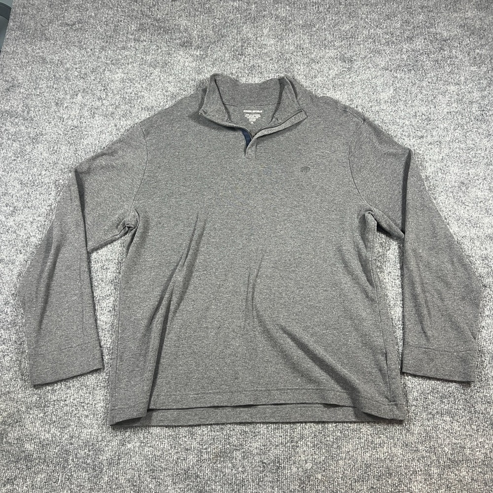 Banana Republic Sweater Mens Extra Large Heathered Gray Cotton Knit Quarter Zip